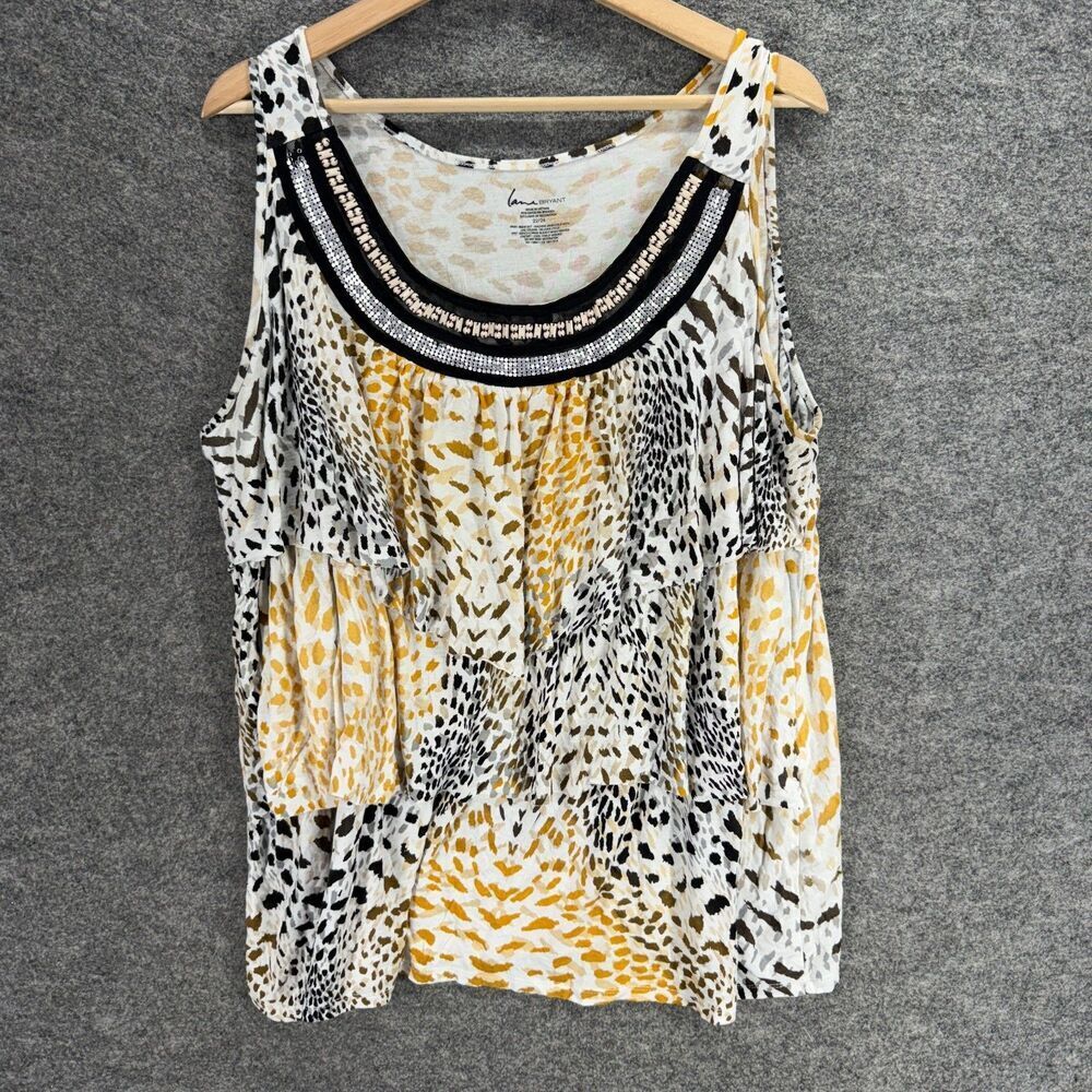 Lane Bryant Blouse Women 22/24 Plus White Animal Print Sleeveless Wide Strap